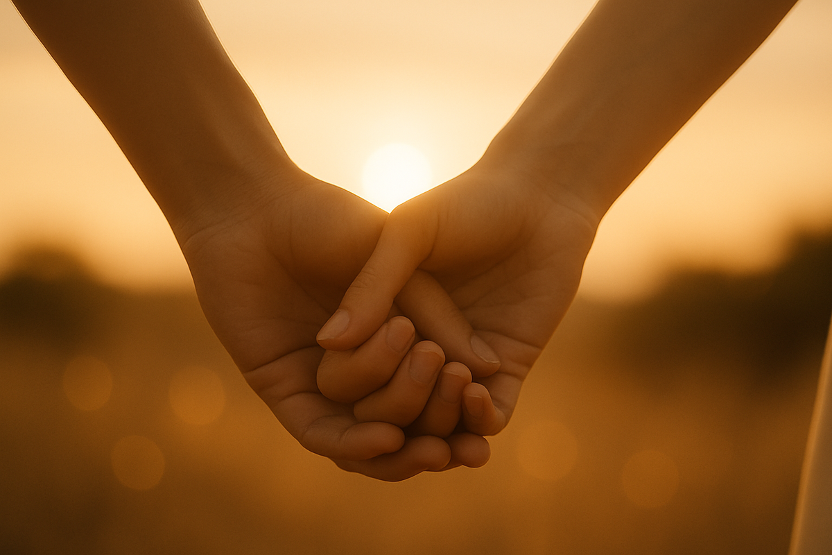 Couple holding hands symbolizing love and connection under angel number 0505
