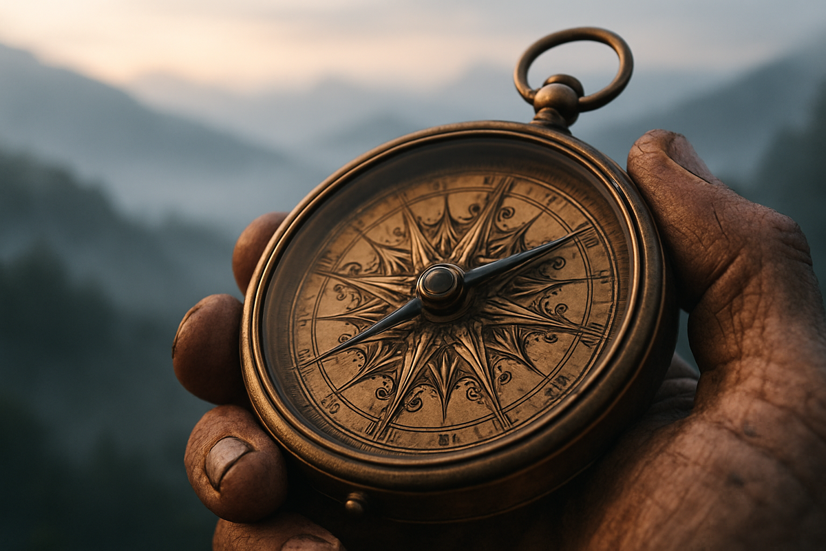 Antique brass compass symbolizing direction and life purpose