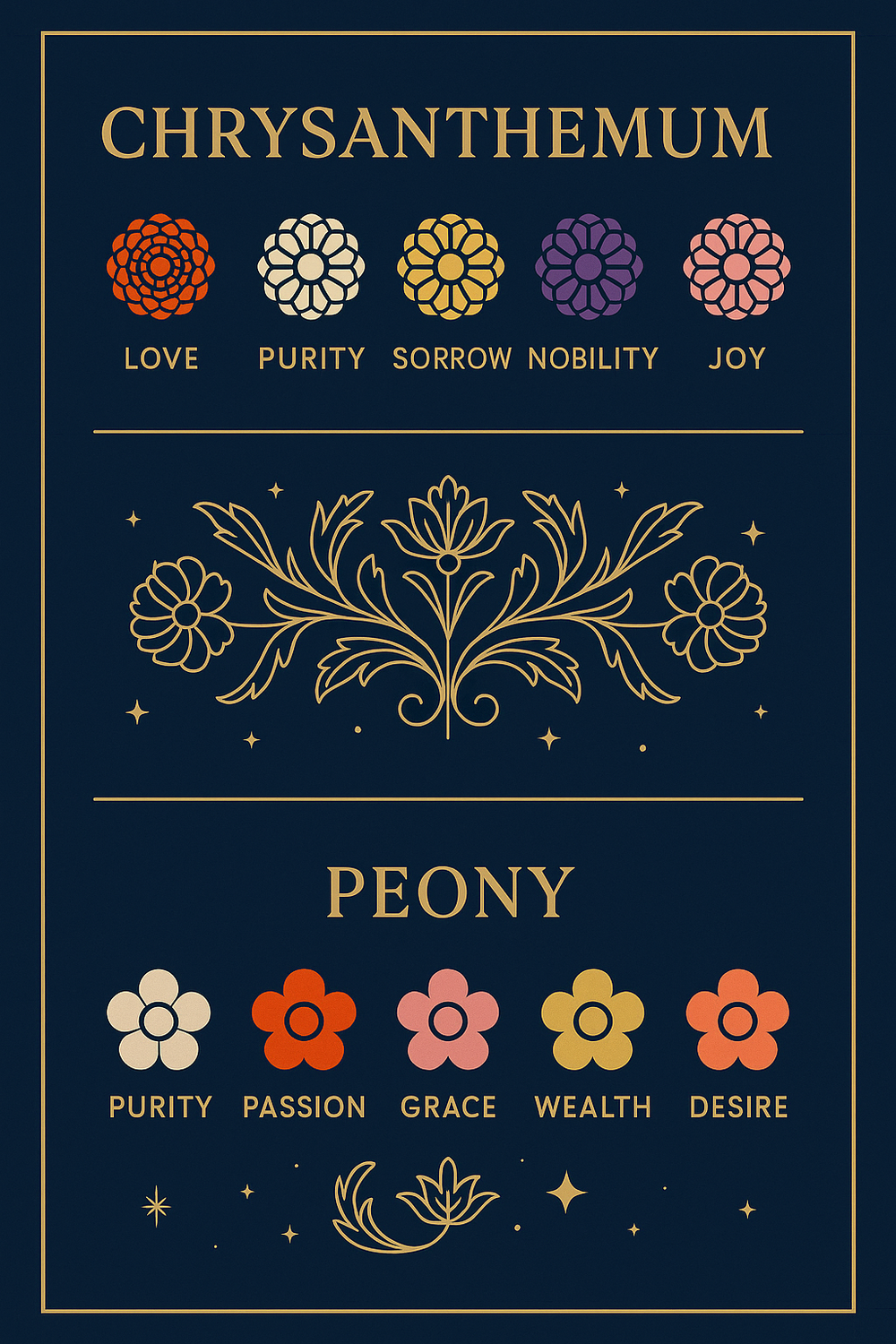 Infographic of Chrysanthemum and Peony color meanings