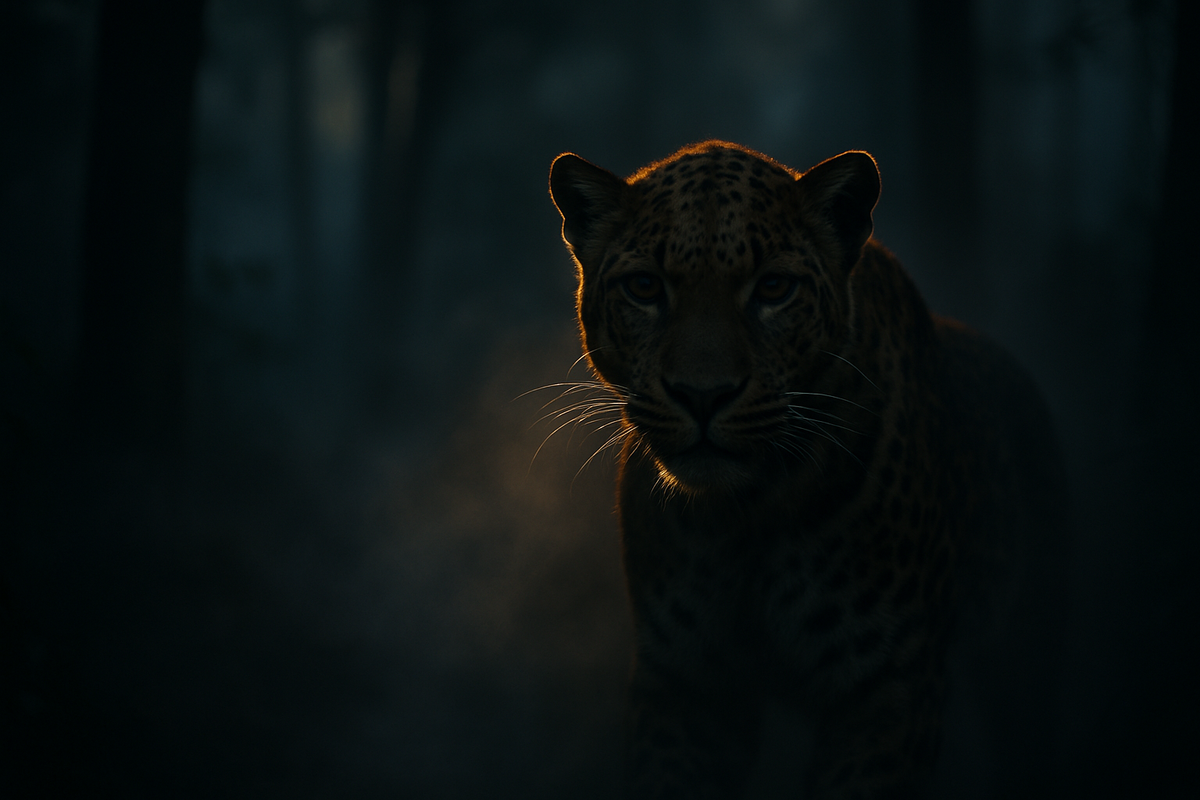 Leopard emerging from shadow, symbolizing dream interpretation and hidden meaning
