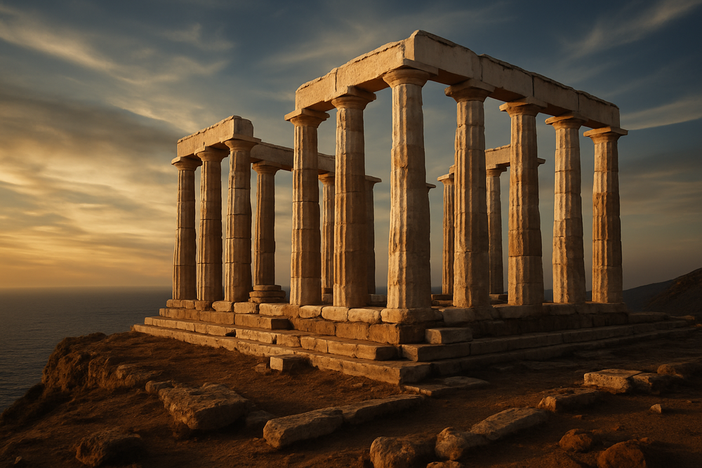Temple of Poseidon at Sounion overlooking the sea