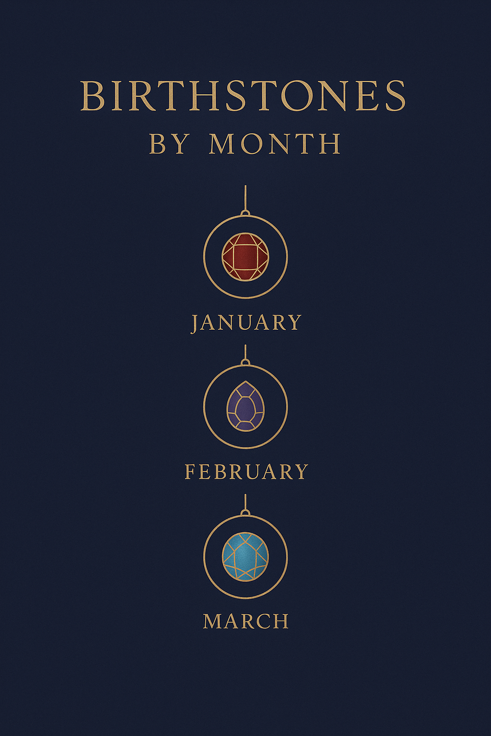 Vertical infographic of birthstones for all twelve months