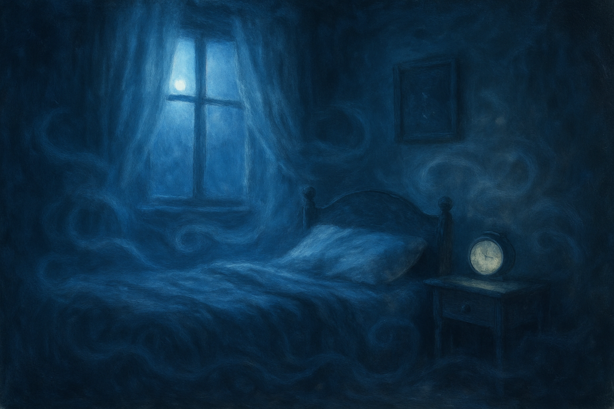 Dreamlike bedroom with moonlight and a glowing clock symbolizing dream interpretation