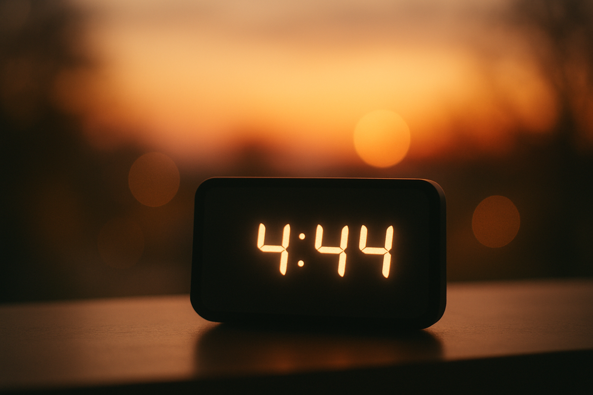 Clock showing 4:44 symbolizing the angel number 444