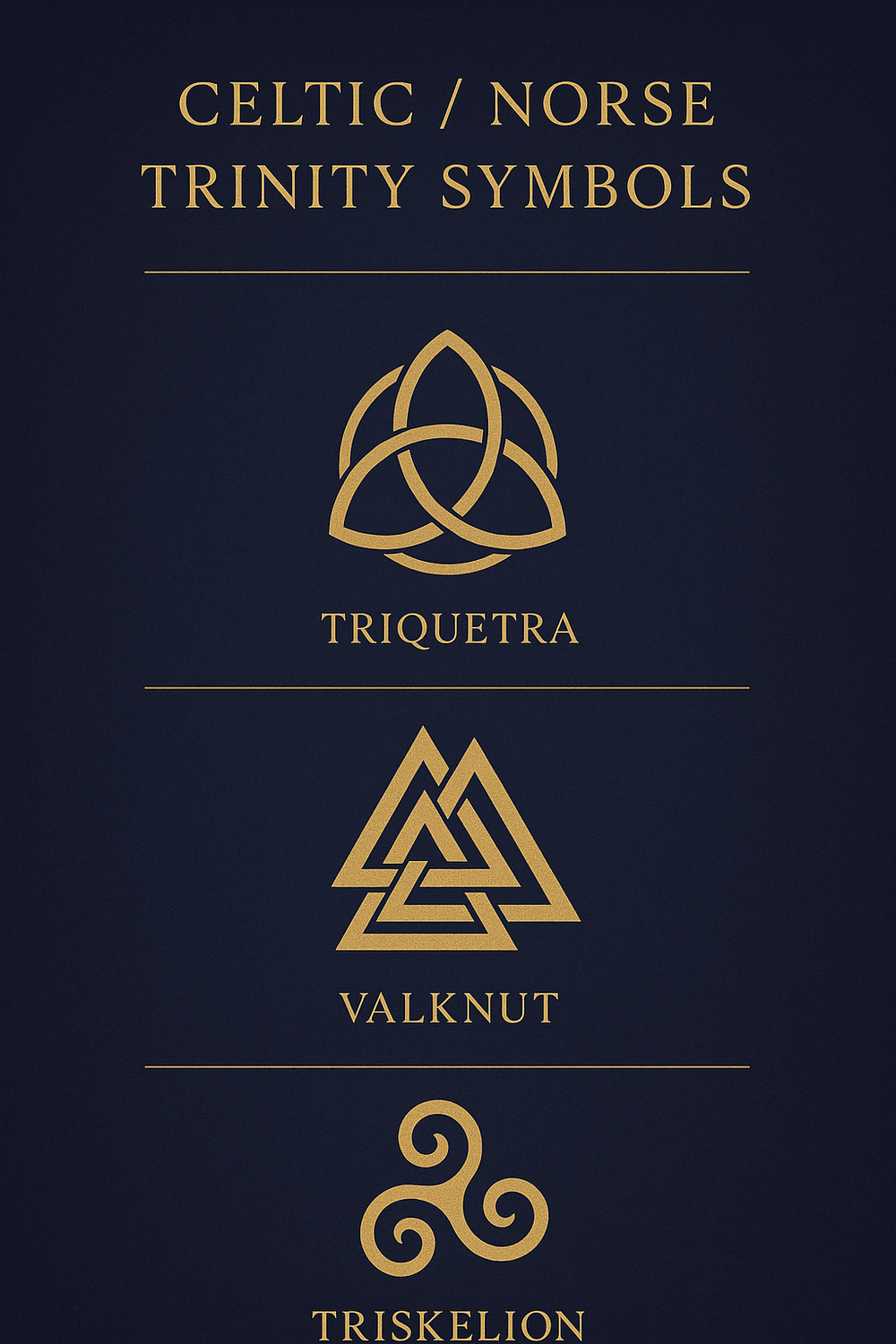 Infographic comparing the triquetra, valknut, and triskelion symbols