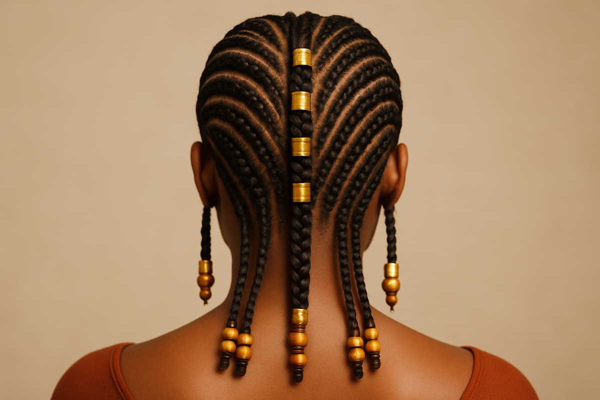 Fulani braids with beads and gold cuff detailing