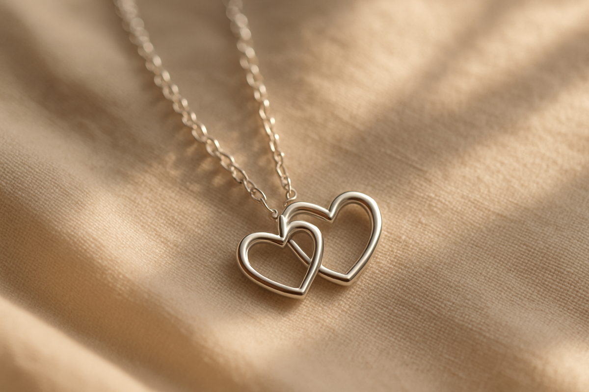 Silver double heart pendant necklace symbolizing love and connection