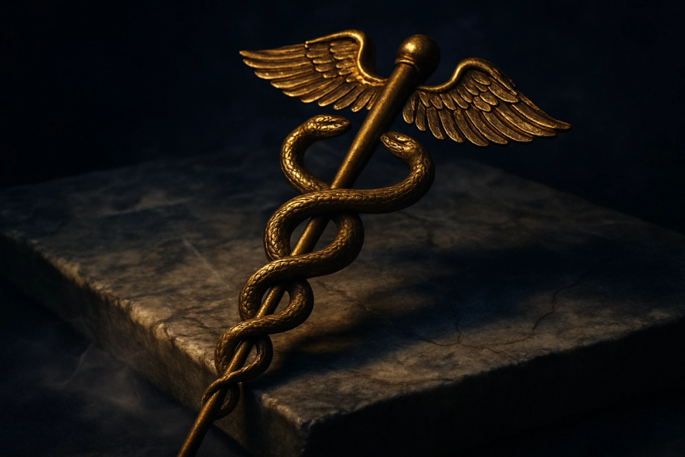 The caduceus, Hermes' iconic symbol