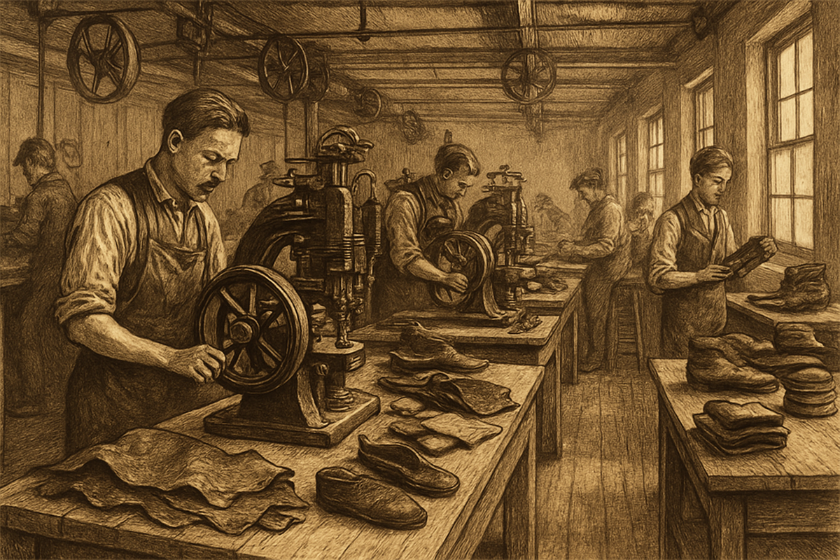 19th-century shoe factory during the Industrial Revolution