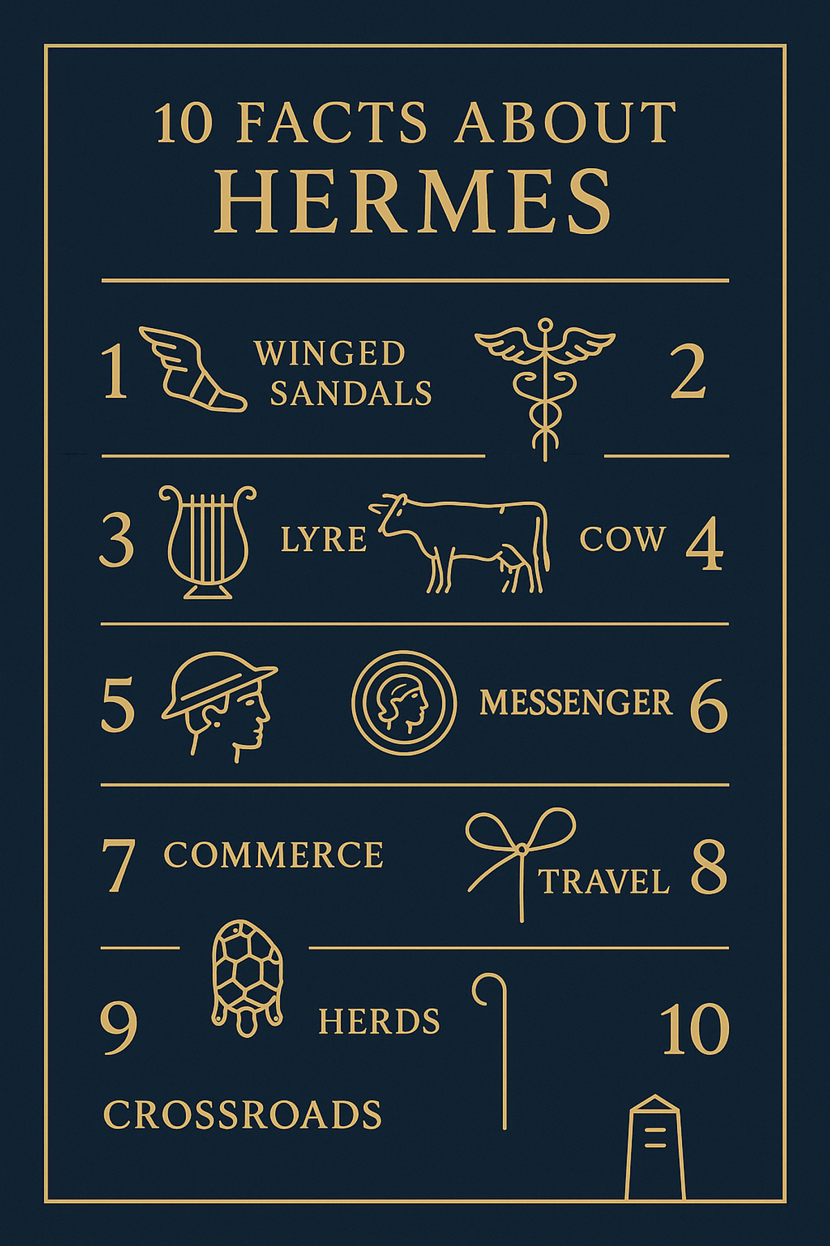 Infographic showing 10 quick facts about Hermes the Greek god