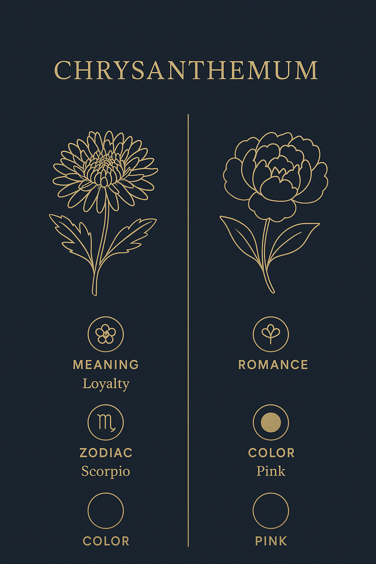 Infographic comparing November's two birth flowers, Chrysanthemum and Peony
