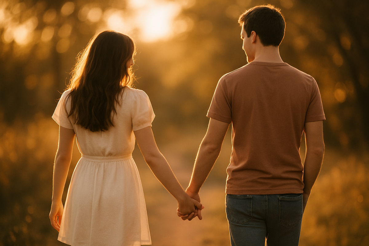 Couple holding hands at sunset symbolizing new beginnings linked to angel number 111 in love