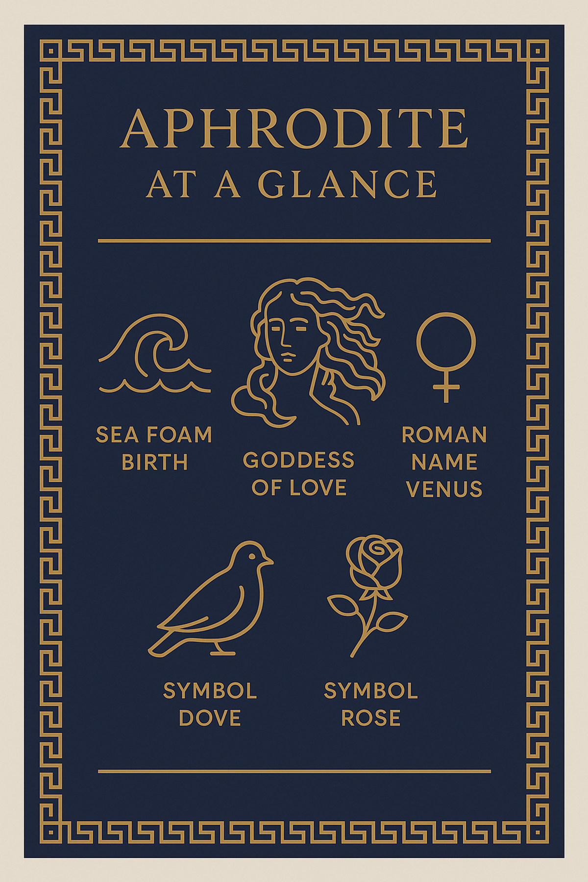 Infographic summarizing key facts about Aphrodite goddess of love