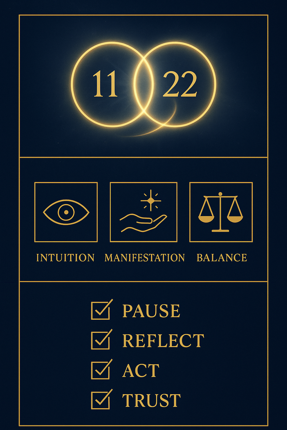 Vertical infographic summarizing the meaning and guidance of angel number 1122