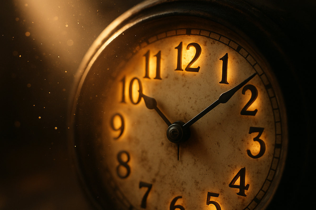 Clock showing 1:11 with warm glowing light representing angel number 111