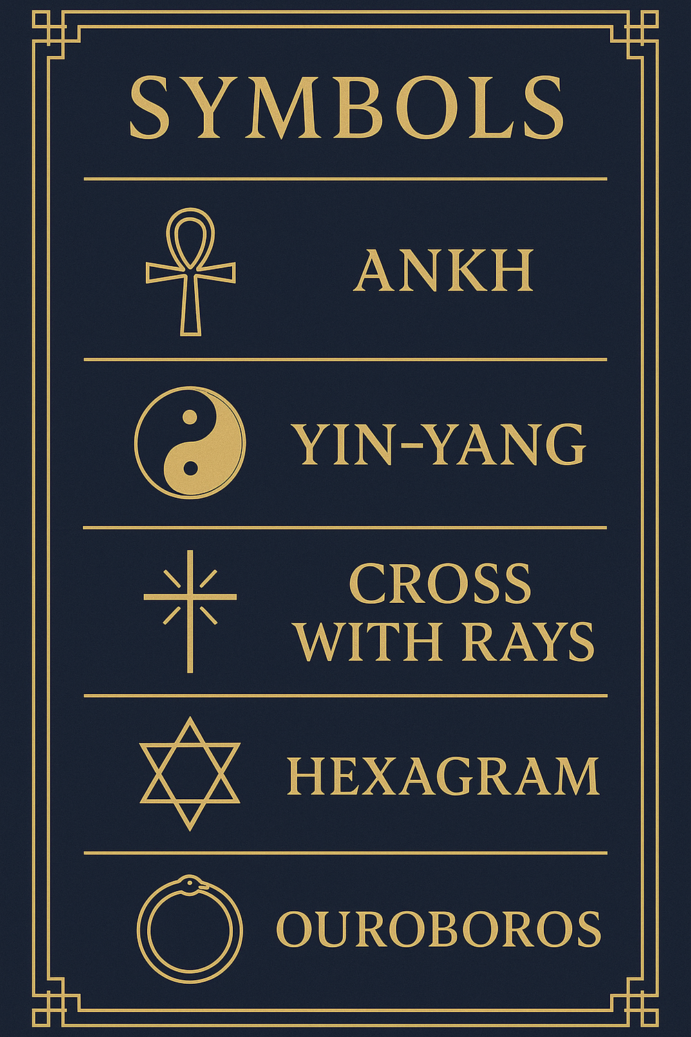 Infographic of major occult symbol traditions: Egyptian, Taoist, Christian, Judaic, Alchemical, and Mystical symbols