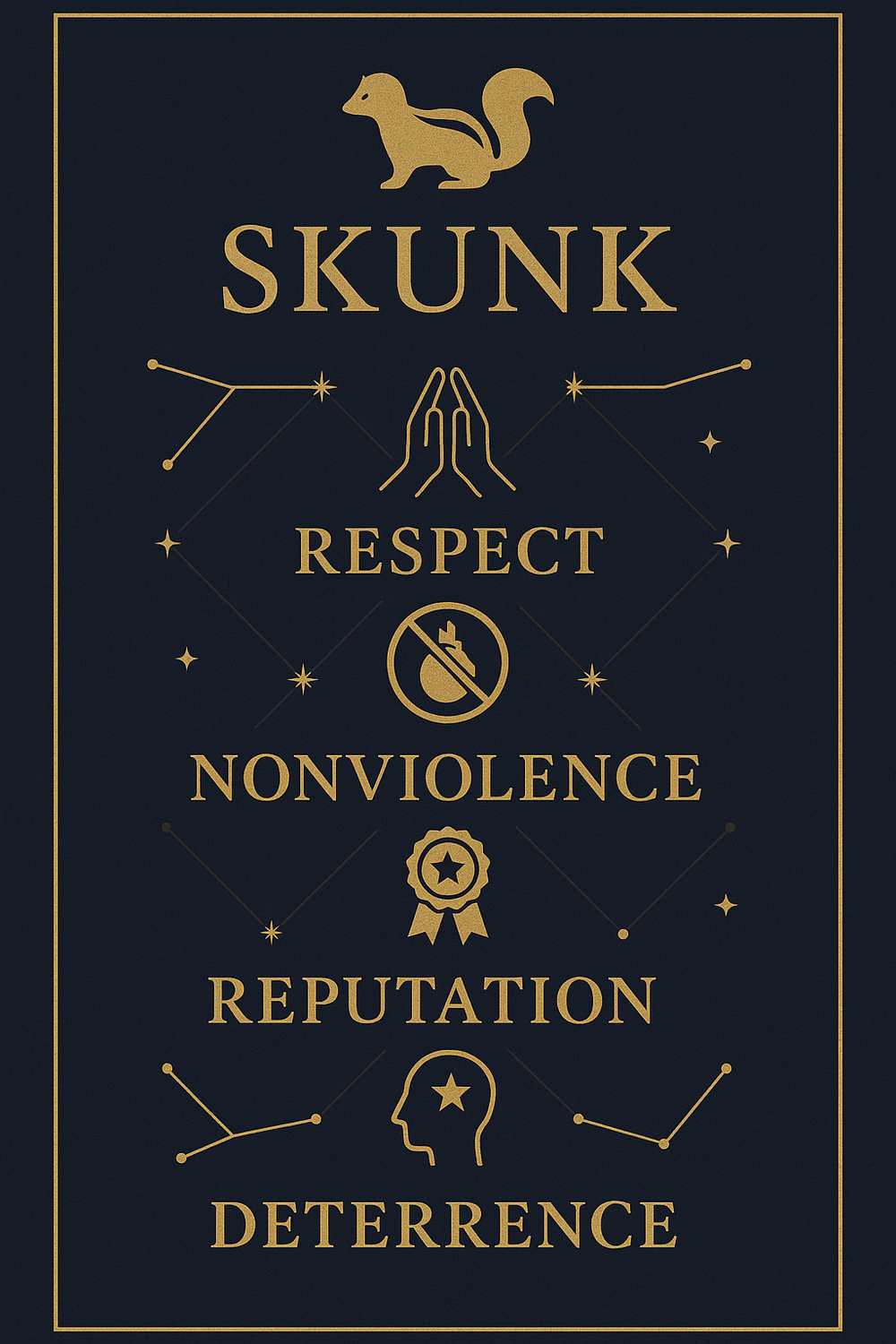 Infographic of core spiritual meanings of skunk symbolism