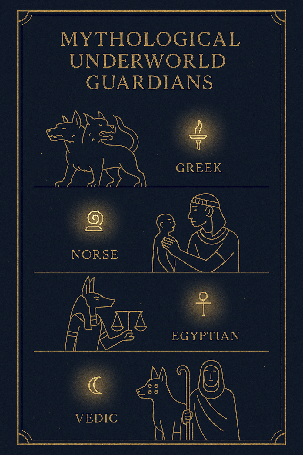 Infographic comparing mythological guardians of the underworld across cultures
