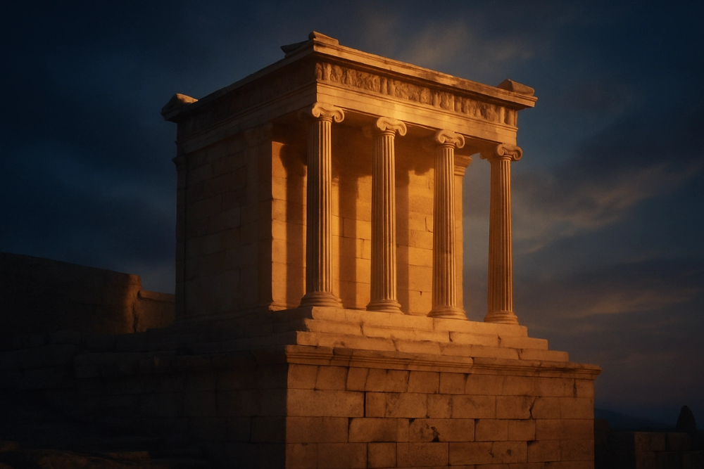 Golden hour view of the Temple of Athena Nike on the Acropolis