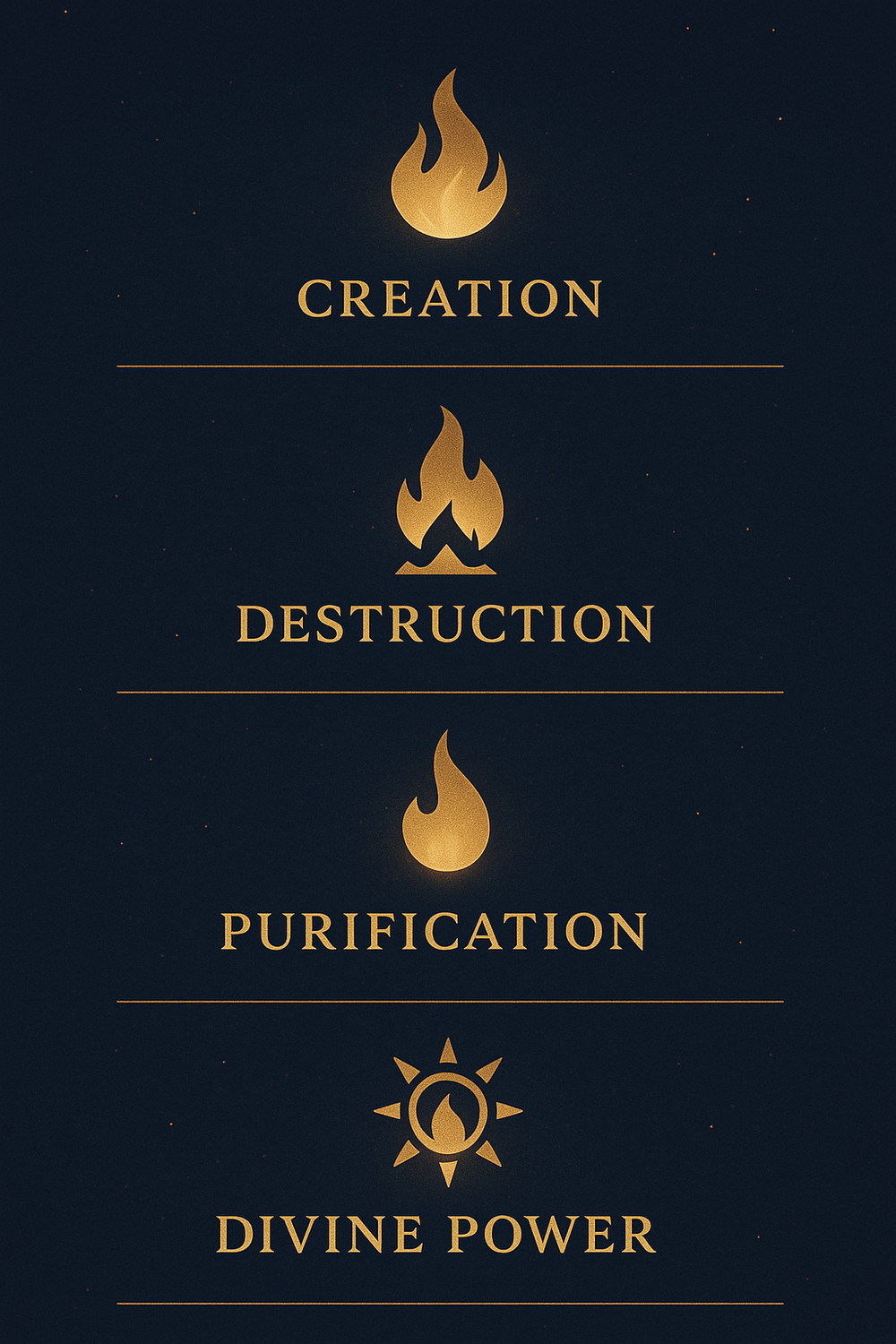 Infographic showing six core meanings of fire symbolism
