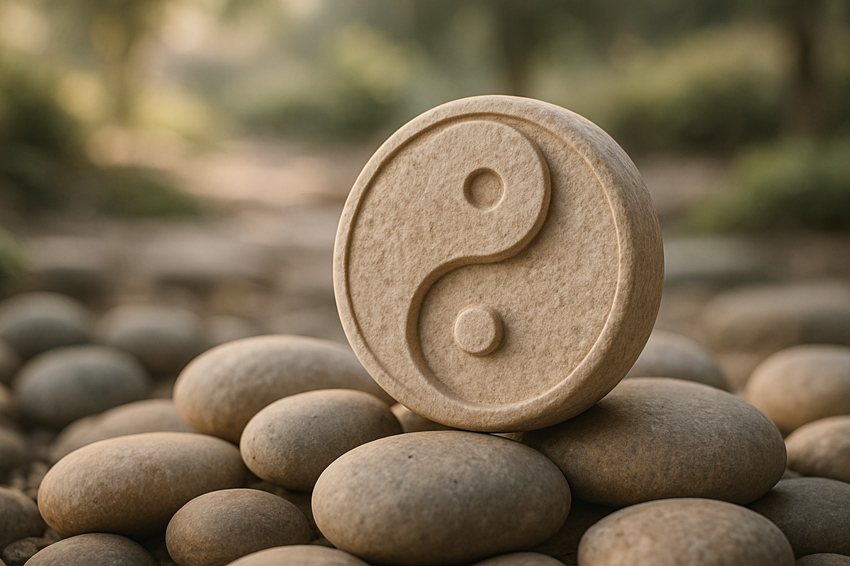 Yin-Yang symbol carved in stone symbolizing balance and inner peace