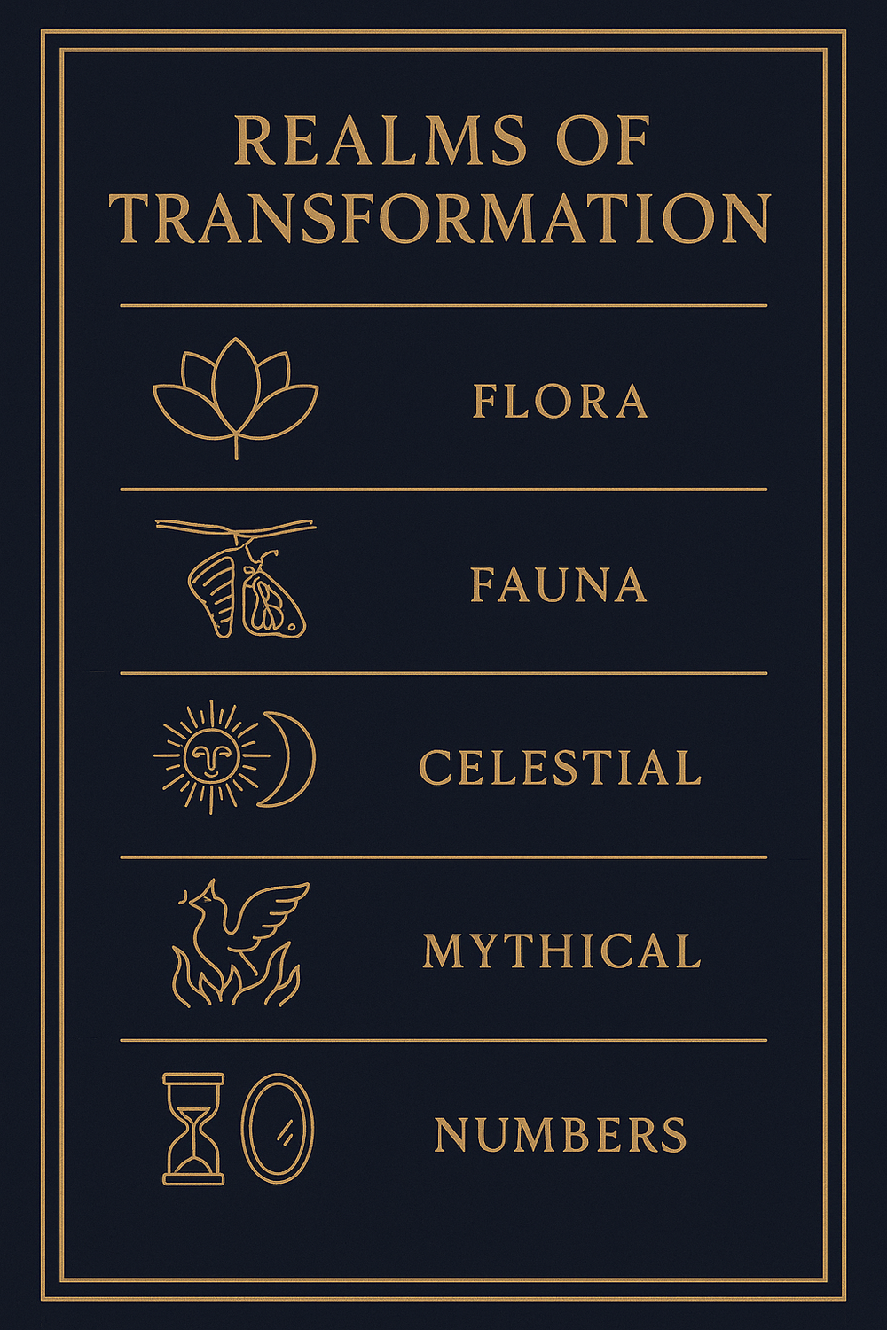 Infographic showing six categories of transformation symbols