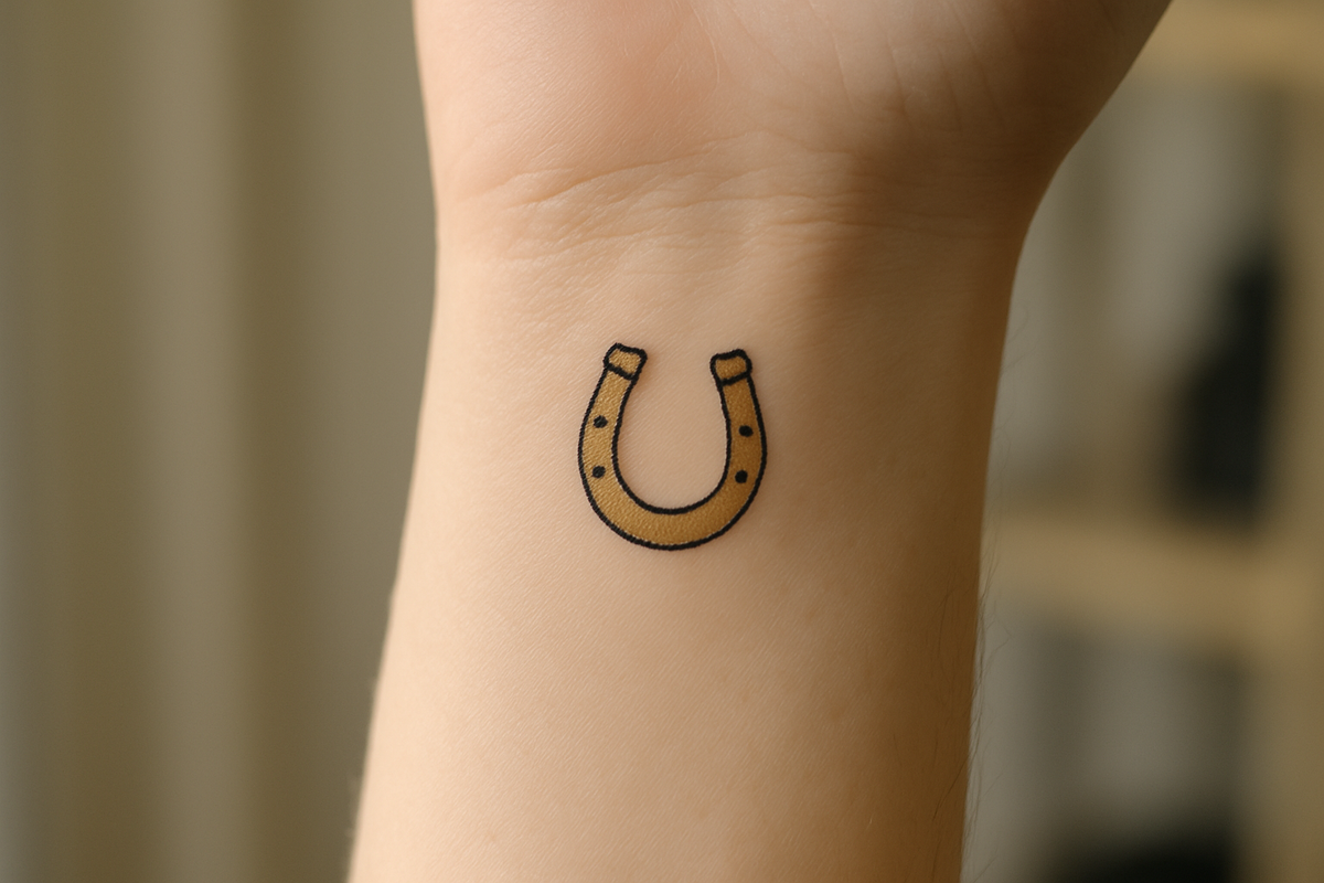 Minimalist horseshoe tattoo symbolizing luck and protection