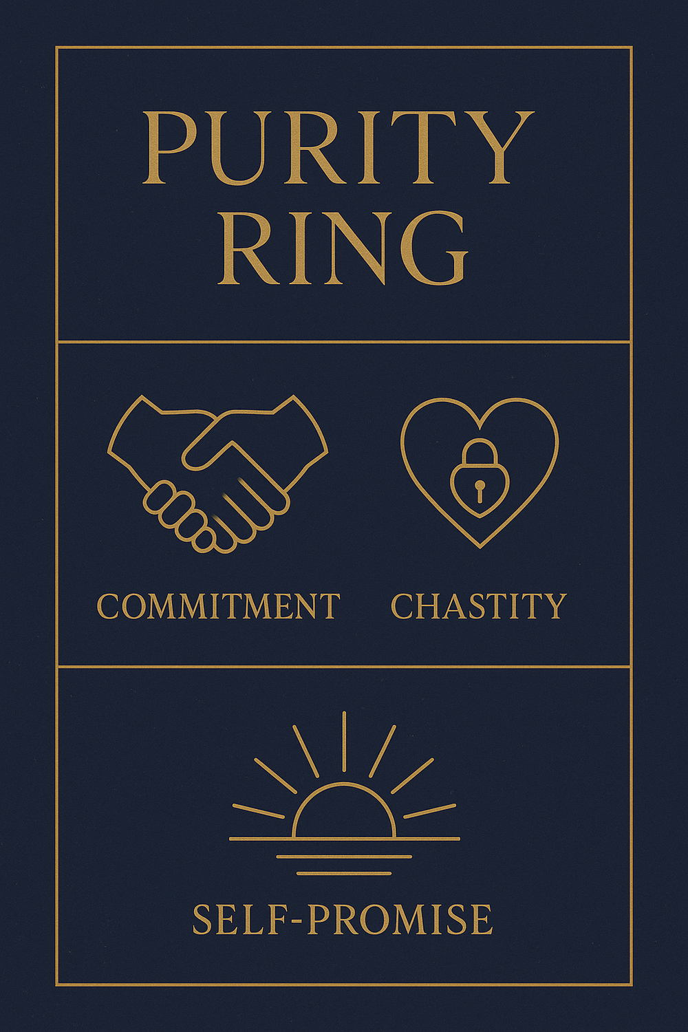 Infographic showing the three core meanings of a purity ring: commitment, chastity, self-promise