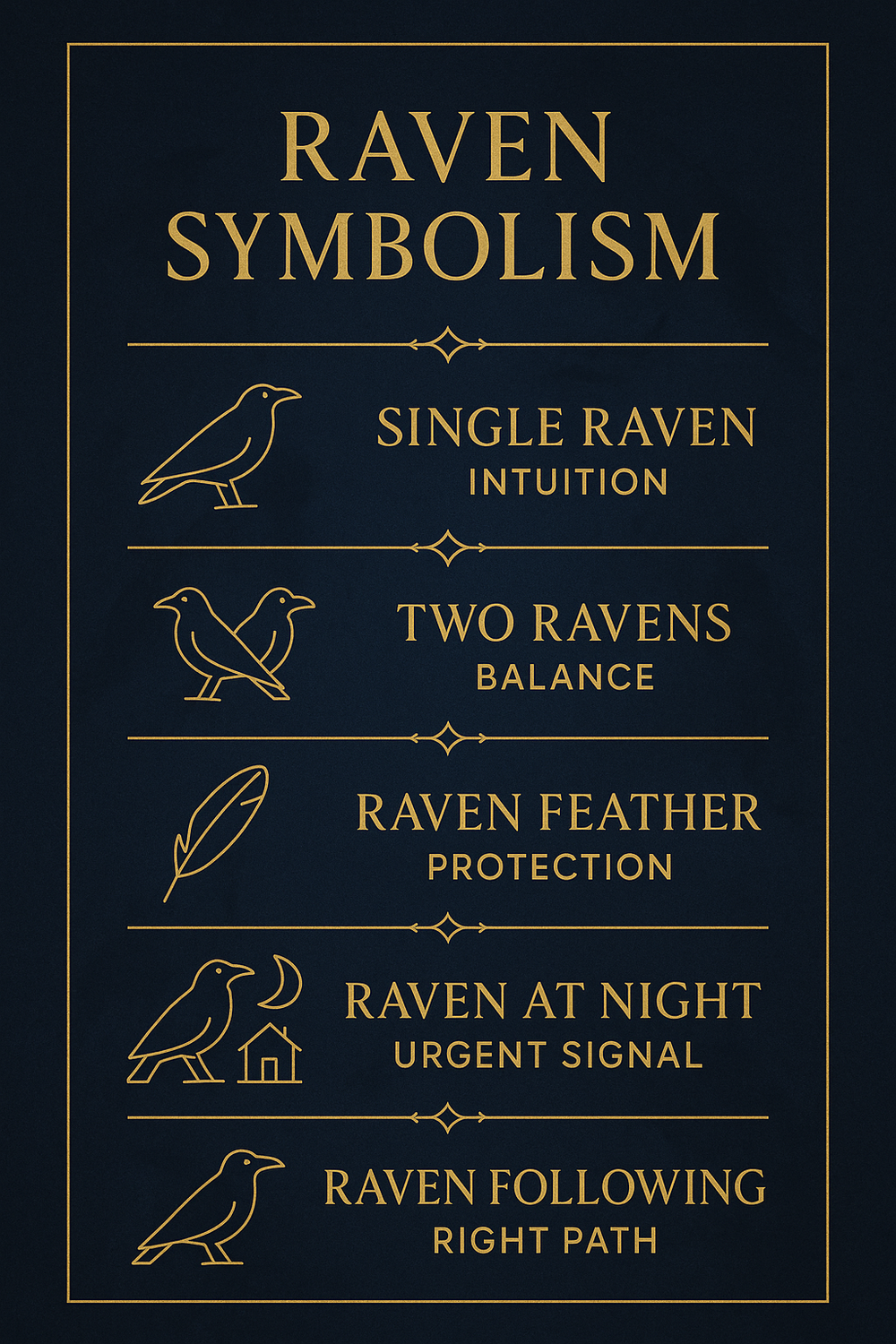 Infographic showing six spiritual meanings of raven sightings