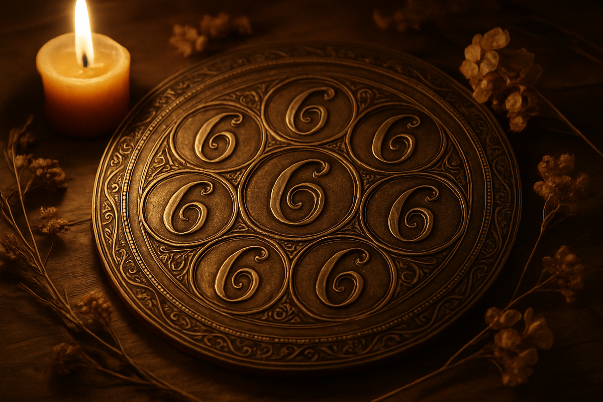 Ornate numerology chart symbolizing the balance and harmony of the number six