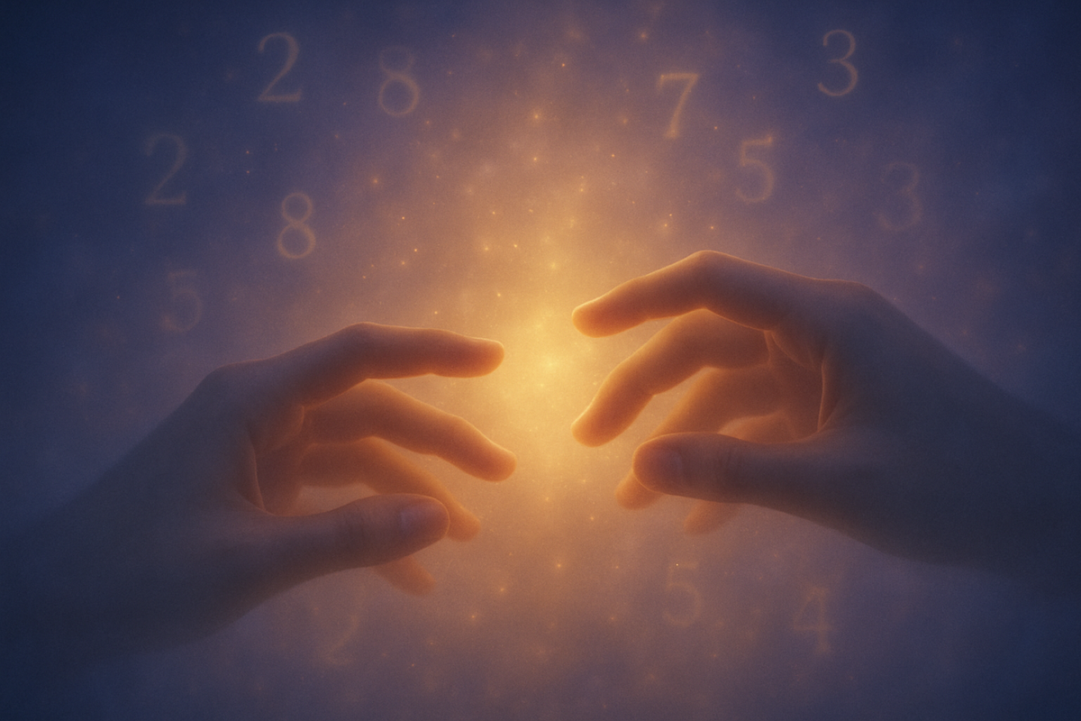 Twin flame connection symbolized by two hands reaching toward each other under golden light