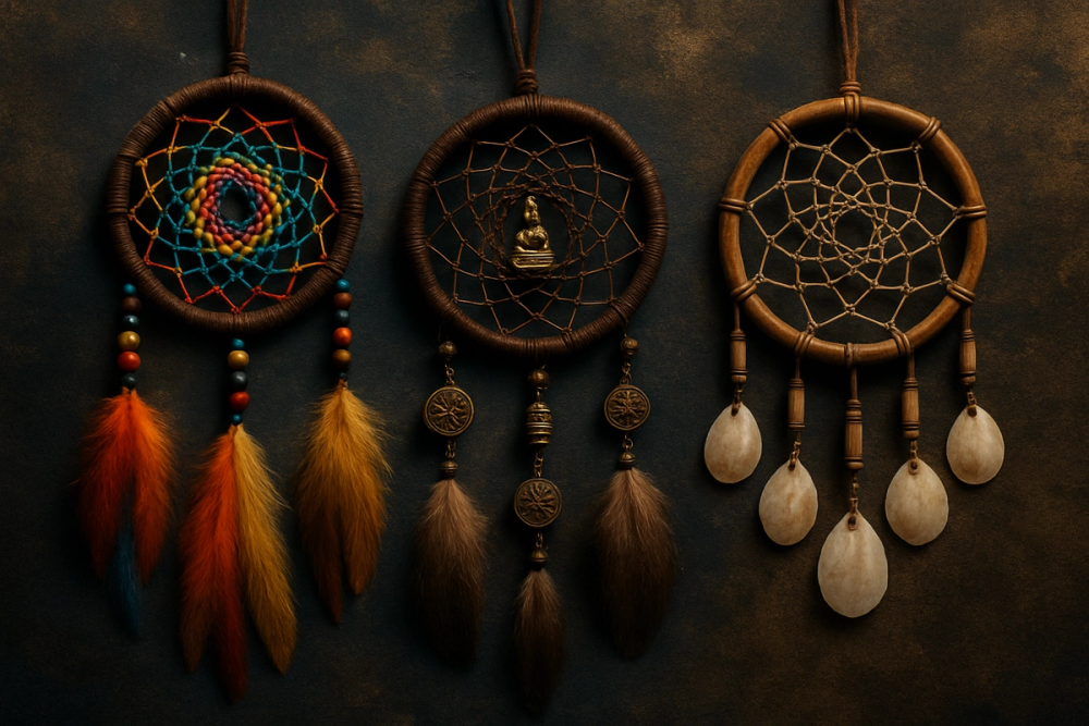 Dream catchers from different cultures including Bali, Nepal, and the Philippines