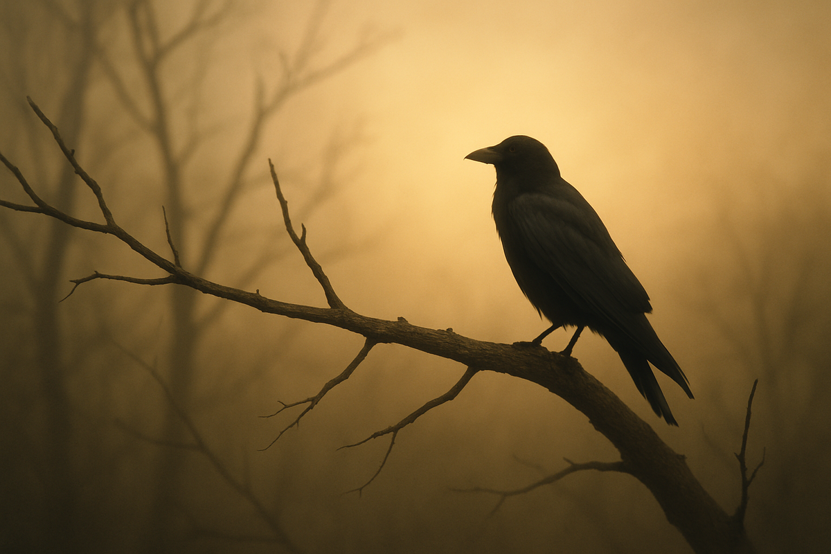 A single crow perched alone symbolizing spiritual meaning of seeing one crow