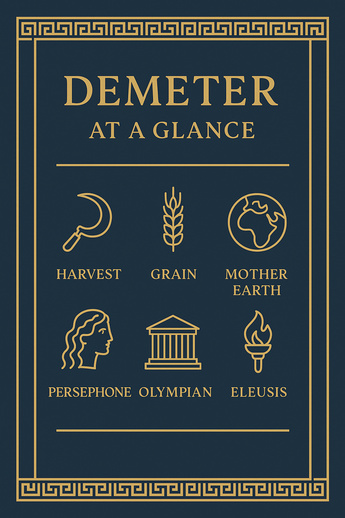 Infographic summarizing key facts about Demeter, Greek goddess of the harvest
