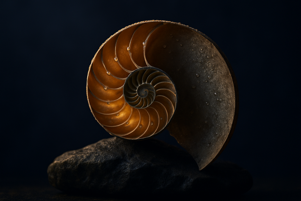 Cross-section of a nautilus shell revealing its natural logarithmic spiral, an example of spiral symbolism in nature