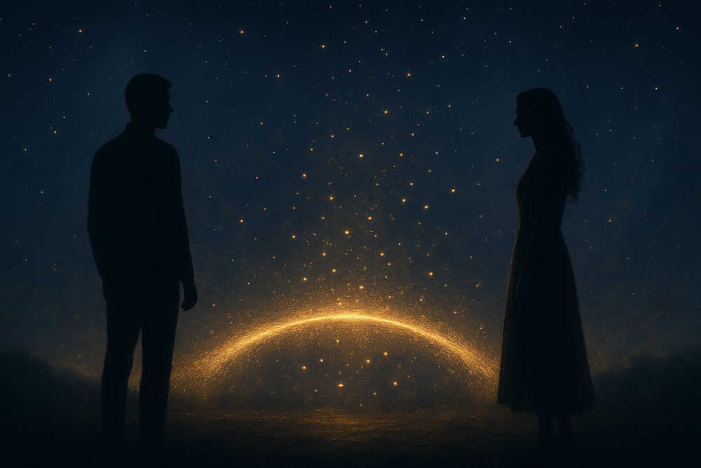 Twin flames connected by a bridge of spiritual light