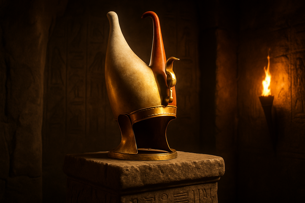 Ancient Egyptian double crown symbolizing pharaoh's rule over Upper and Lower Egypt