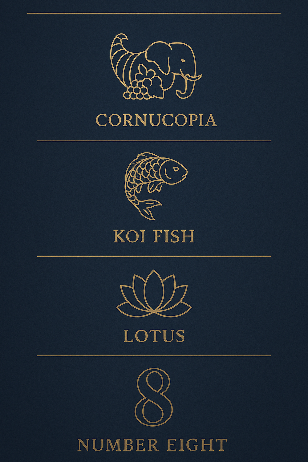 Infographic showing six universal symbols of abundance and prosperity