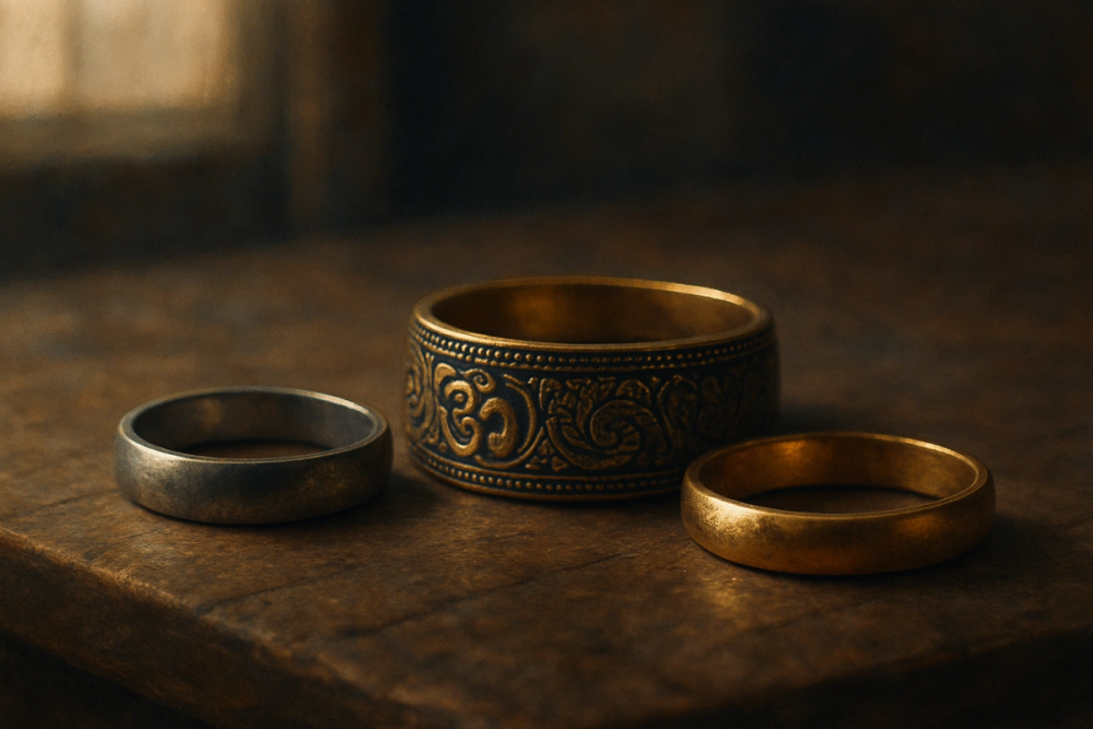 Rings representing different cultural symbols of commitment and fidelity