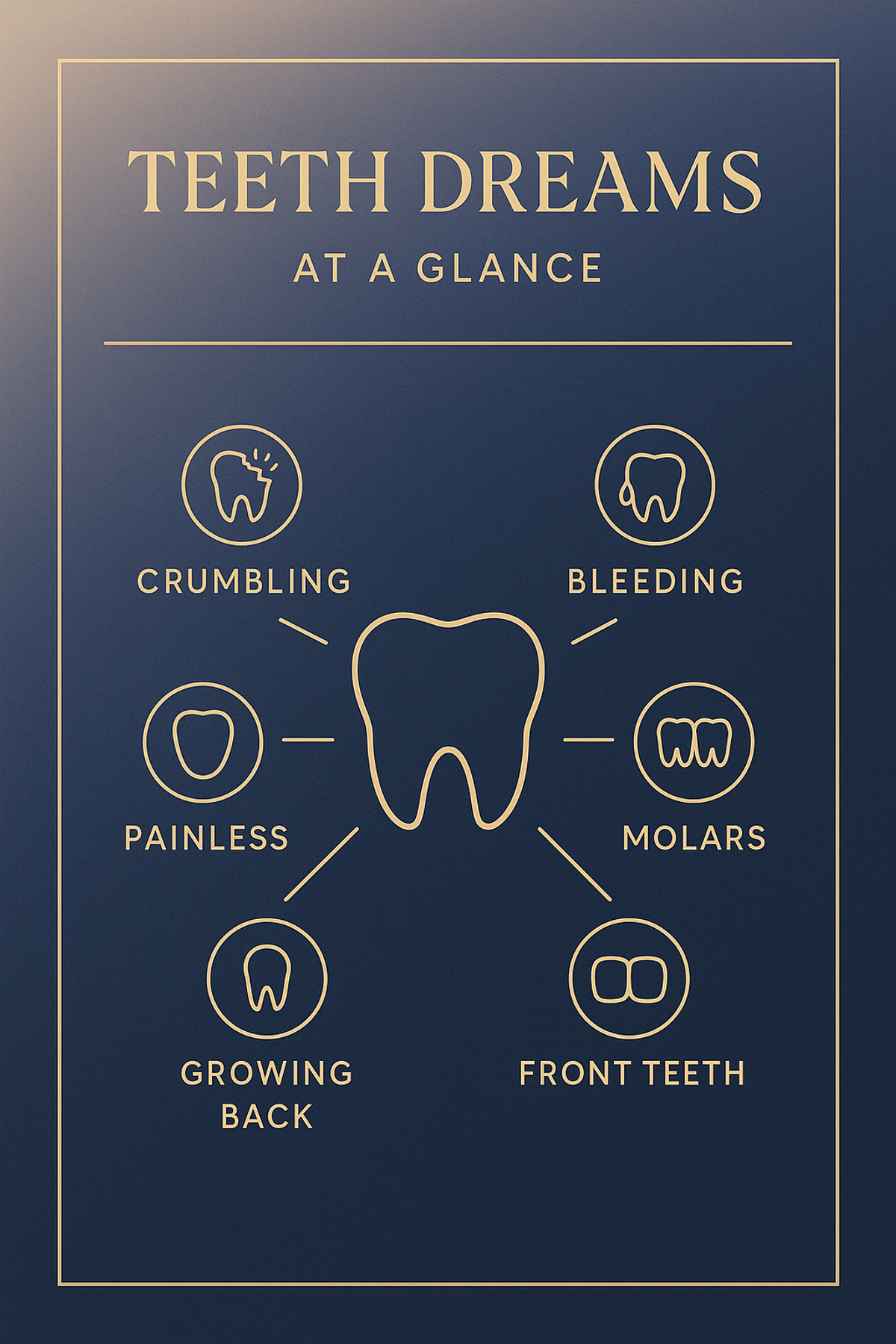Infographic showing six common teeth-falling-out dream variations and their meanings