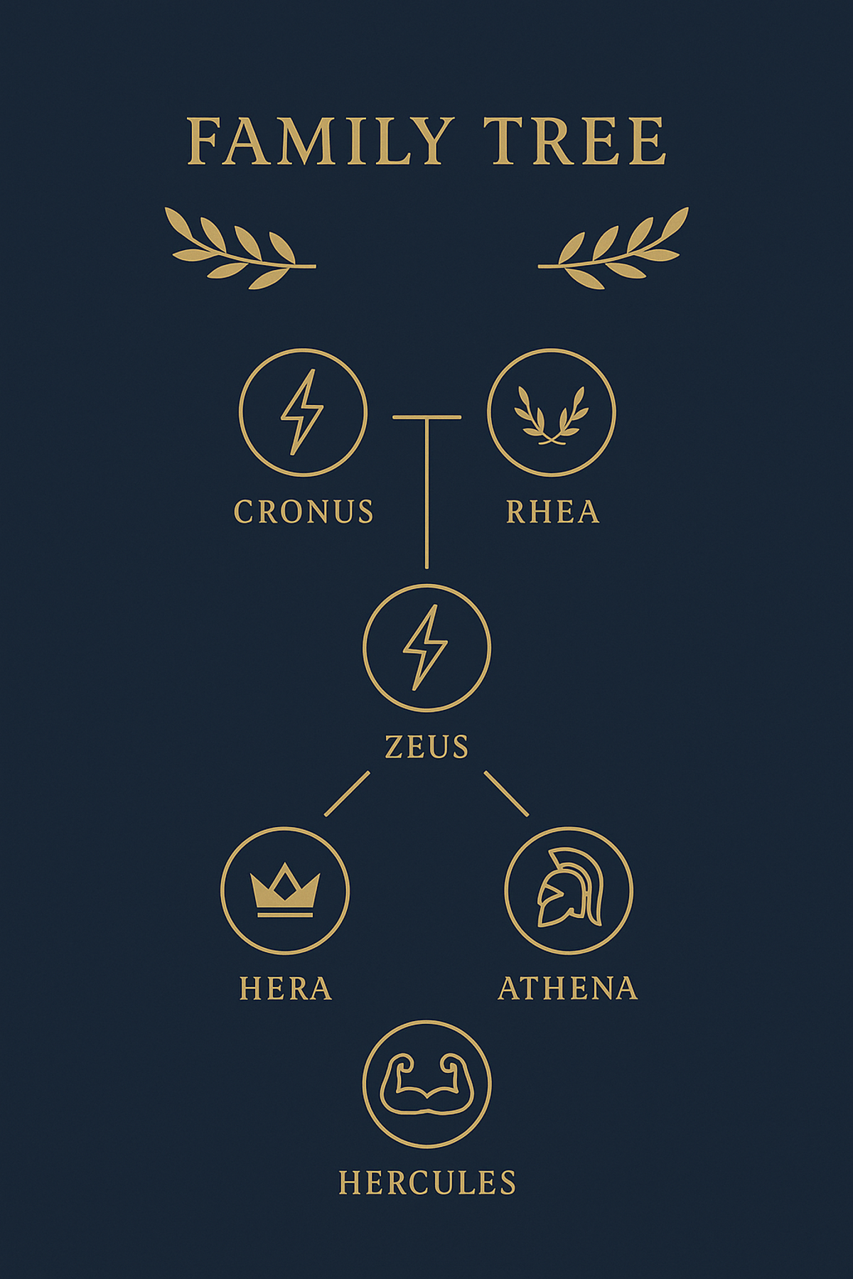 Zeus family tree infographic showing parents, wife, and notable children