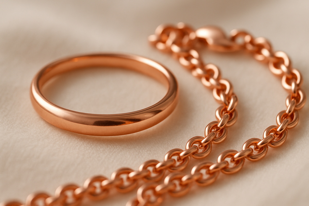 Close-up of rose gold jewelry showing its distinctive pinkish hue