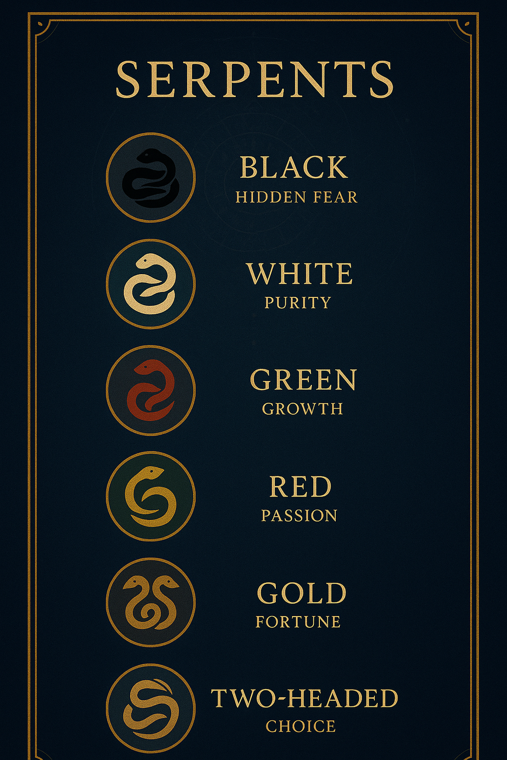 Infographic showing the spiritual meanings of different snake colors and types