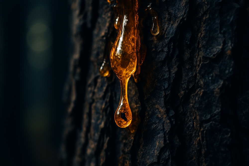 Tree resin forming into amber