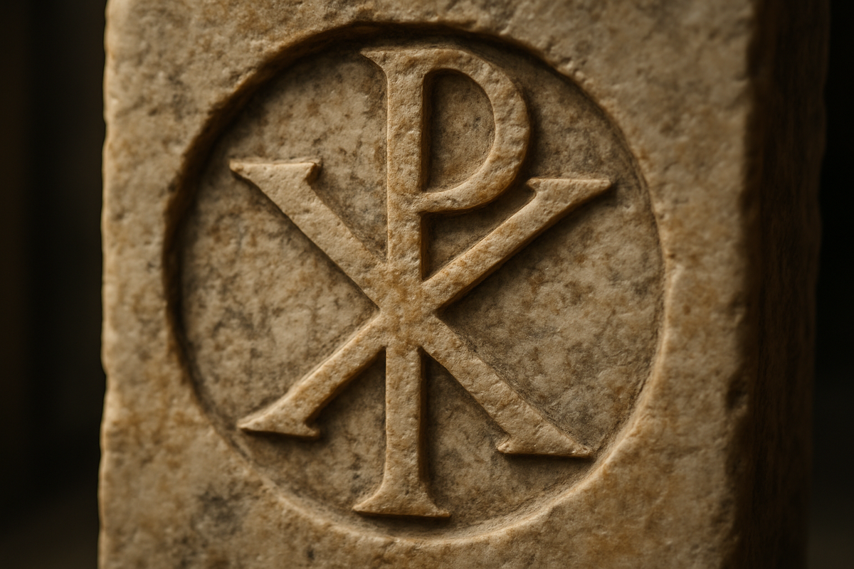 Chi-Rho Cross symbol carved in ancient stone