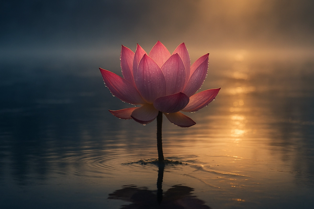 Lotus flower rising from water - symbol of peace and rebirth
