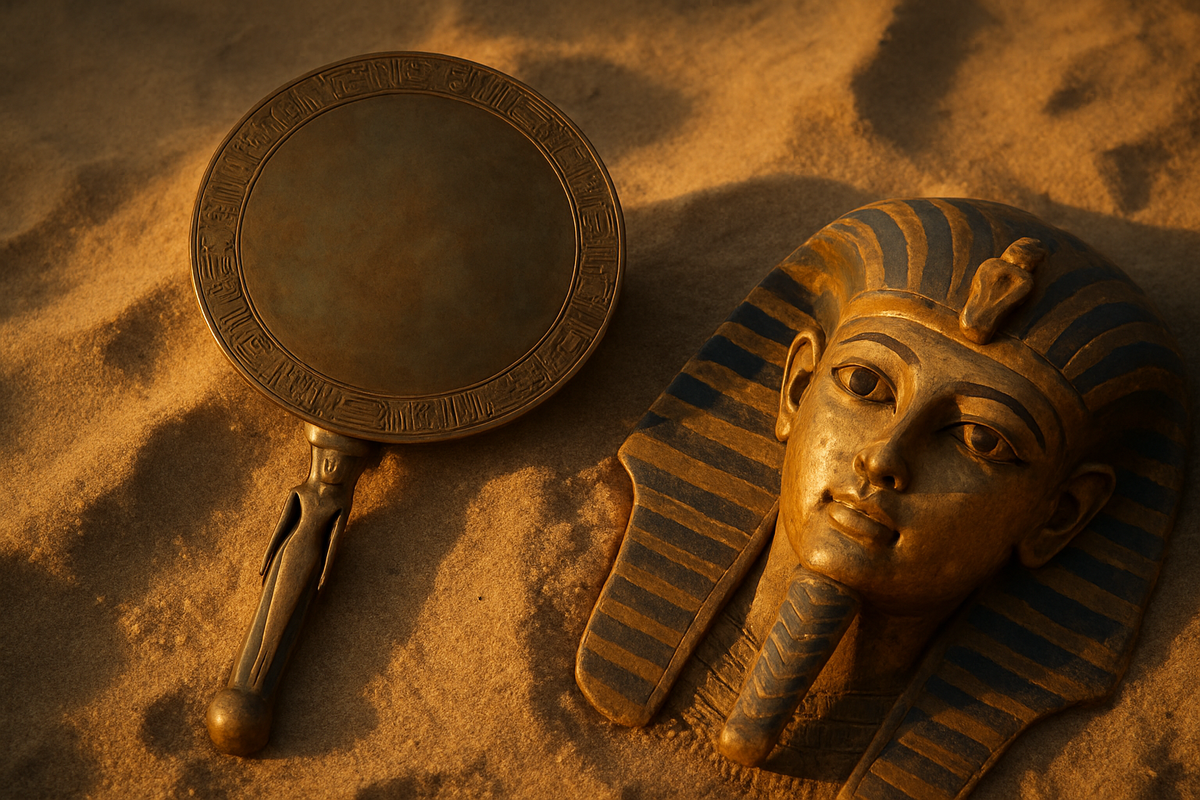 Ancient Egyptian bronze mirror shaped like a sun disc