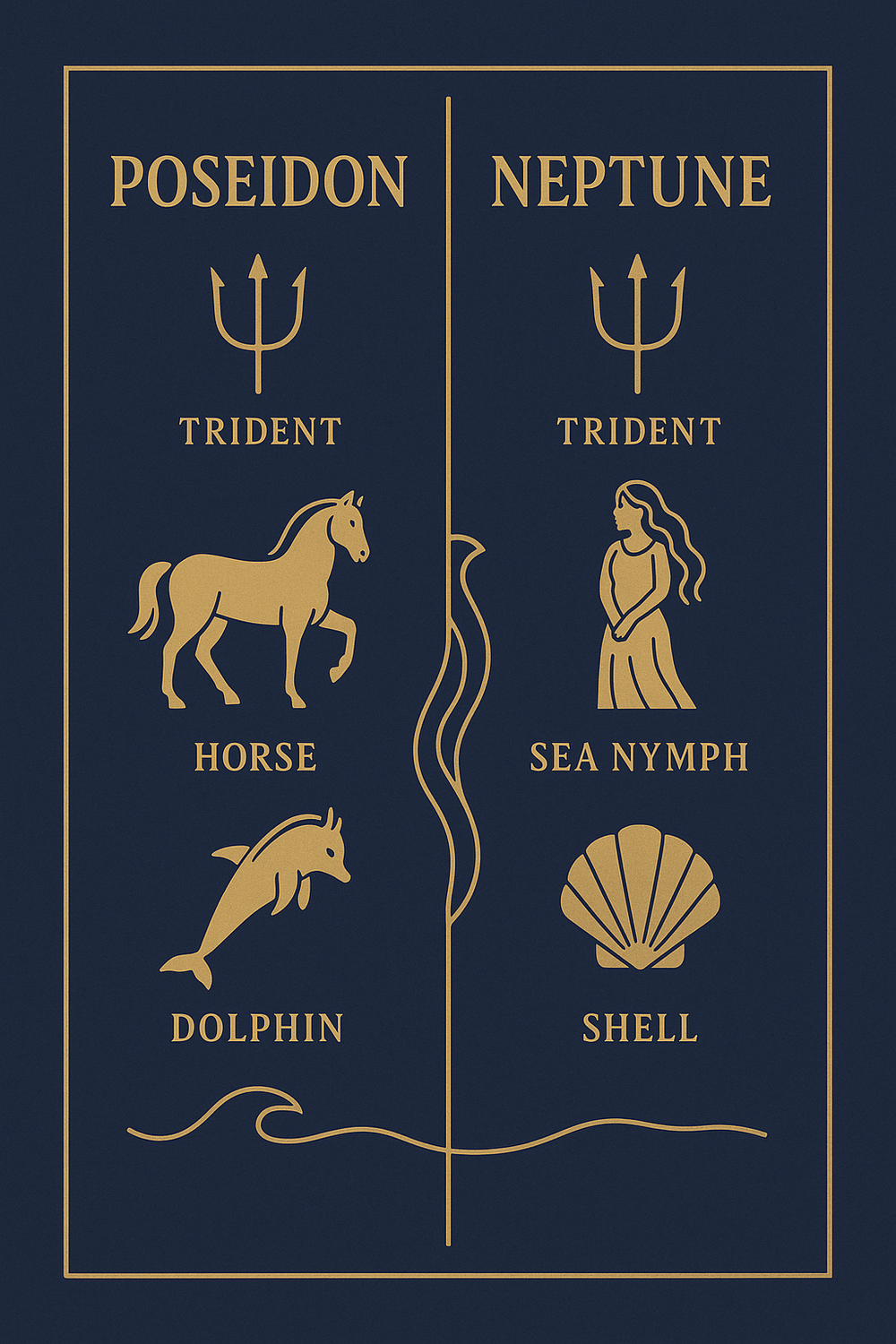 Infographic comparing Poseidon and Neptune symbols