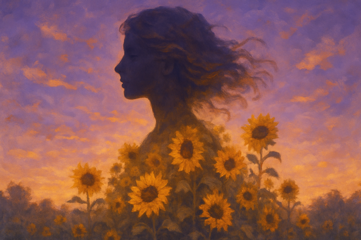 Artistic depiction of the Greek myth of Clytie transforming into a sunflower