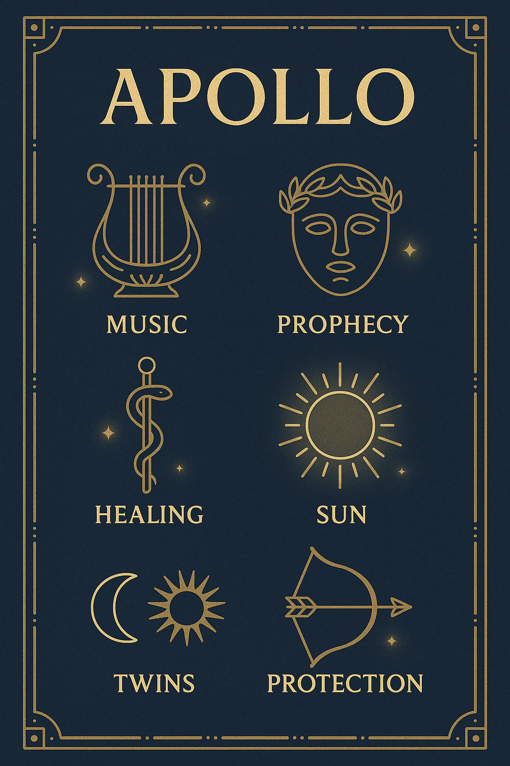 Infographic of Apollo's divine domains and symbols
